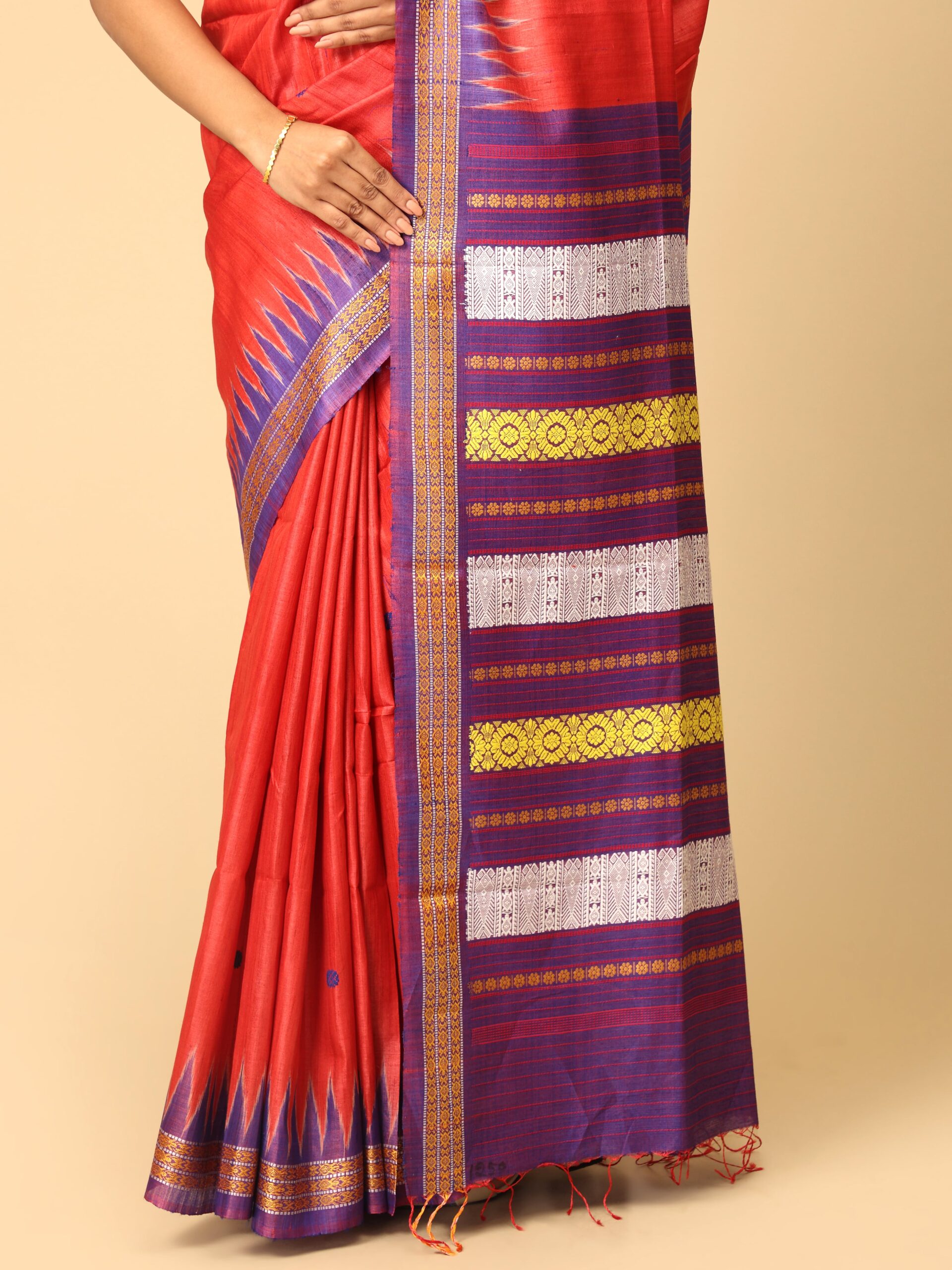 Tomato red and blue Tussar - Image 3