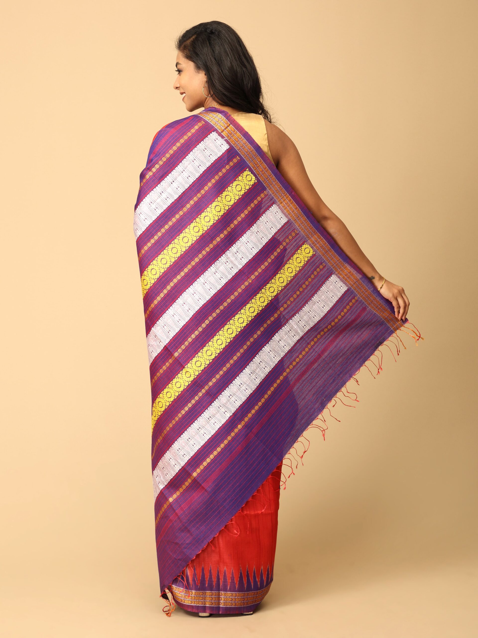 Tomato red and blue Tussar - Image 5