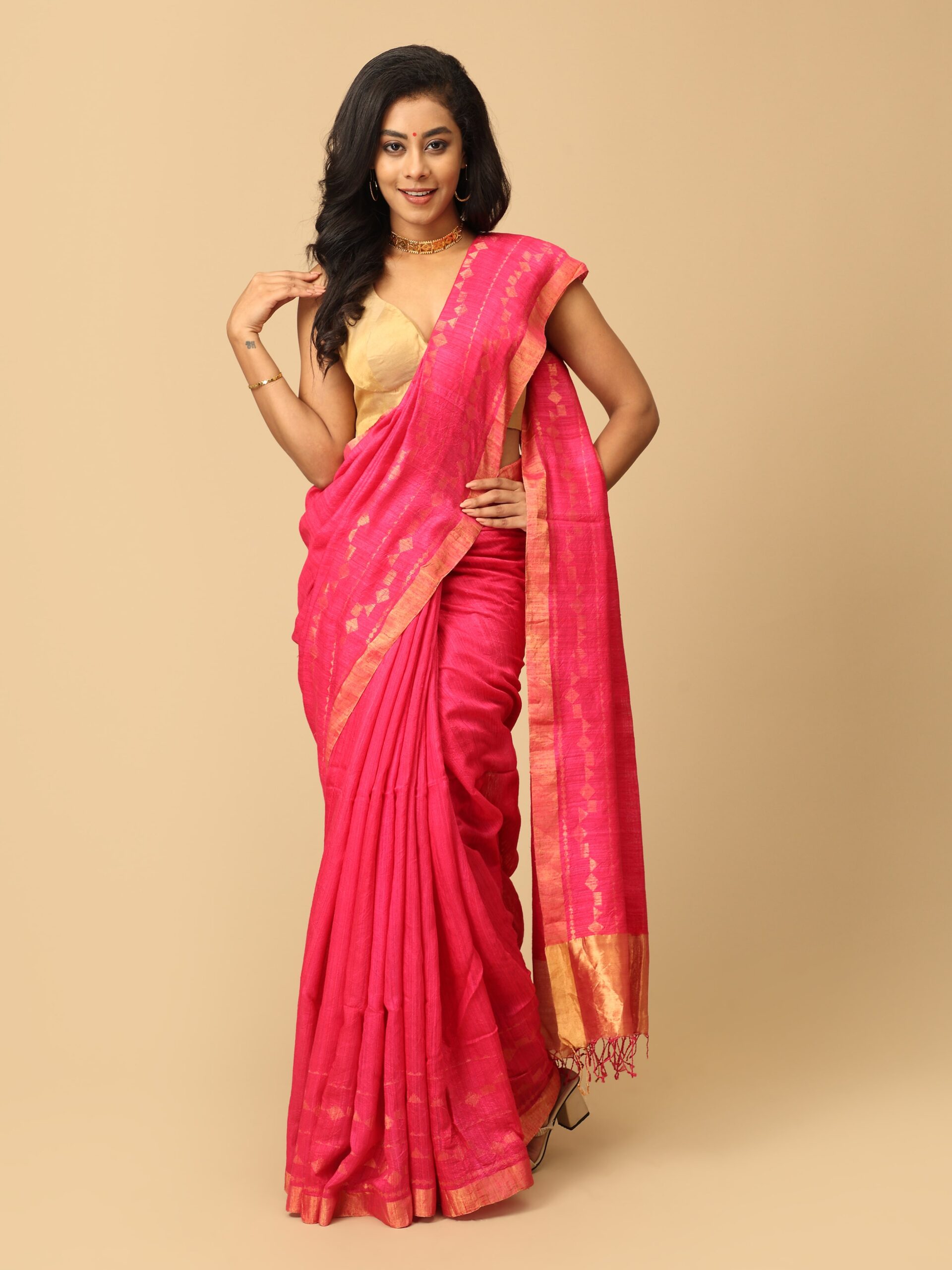Matka Deep pink silk saree