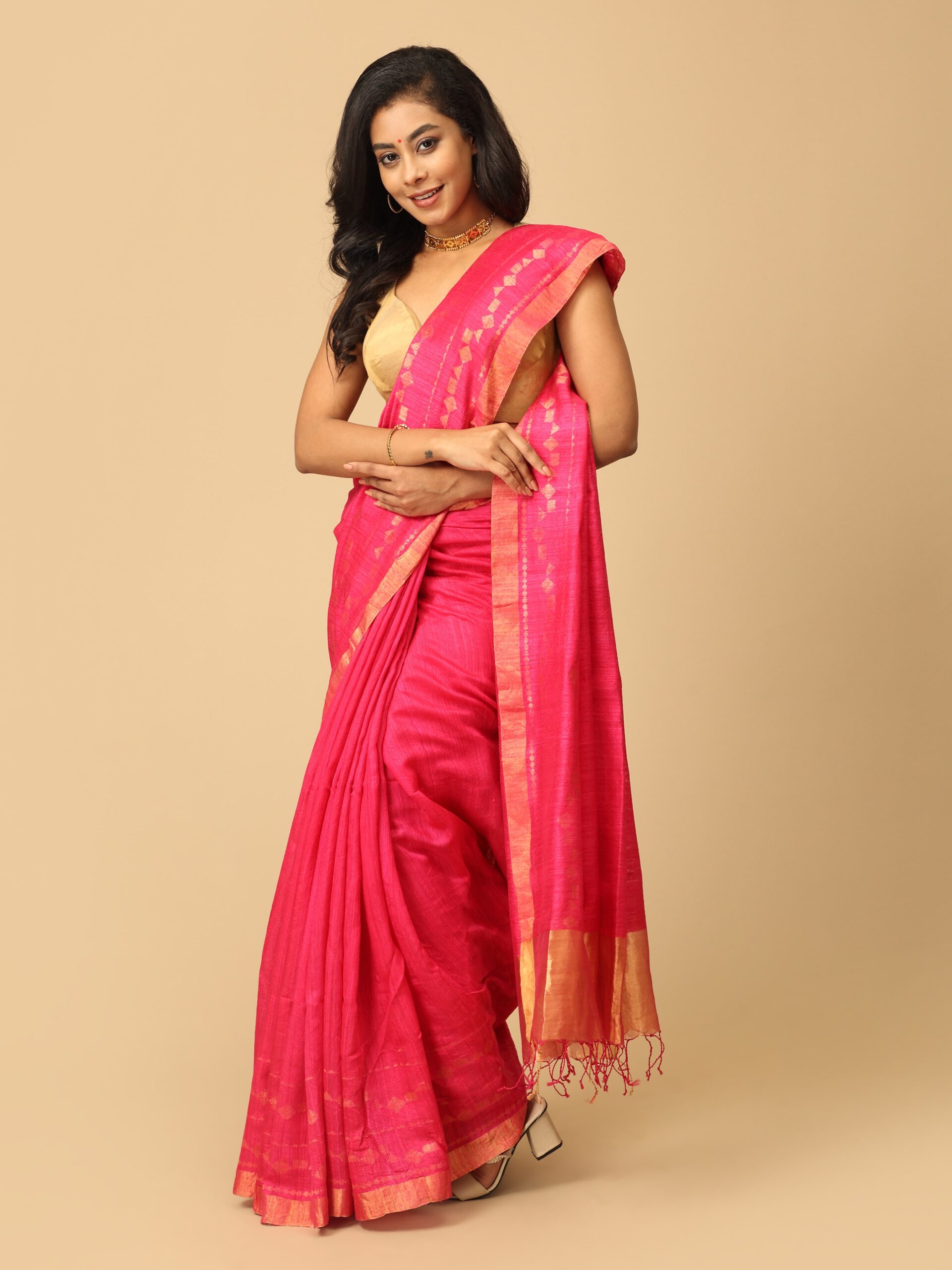 Matka Deep pink silk saree - Image 2