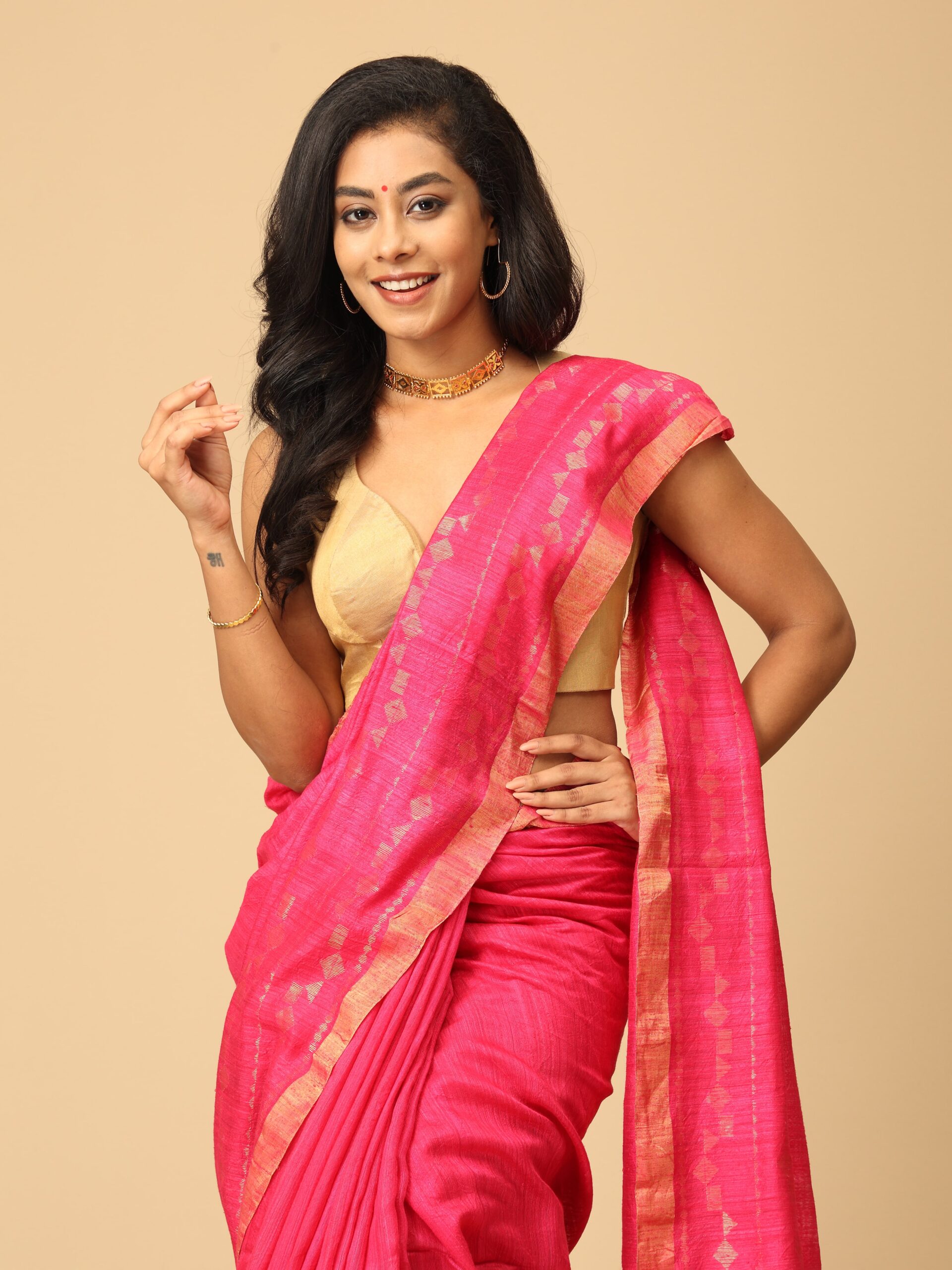Matka Deep pink silk saree - Image 4