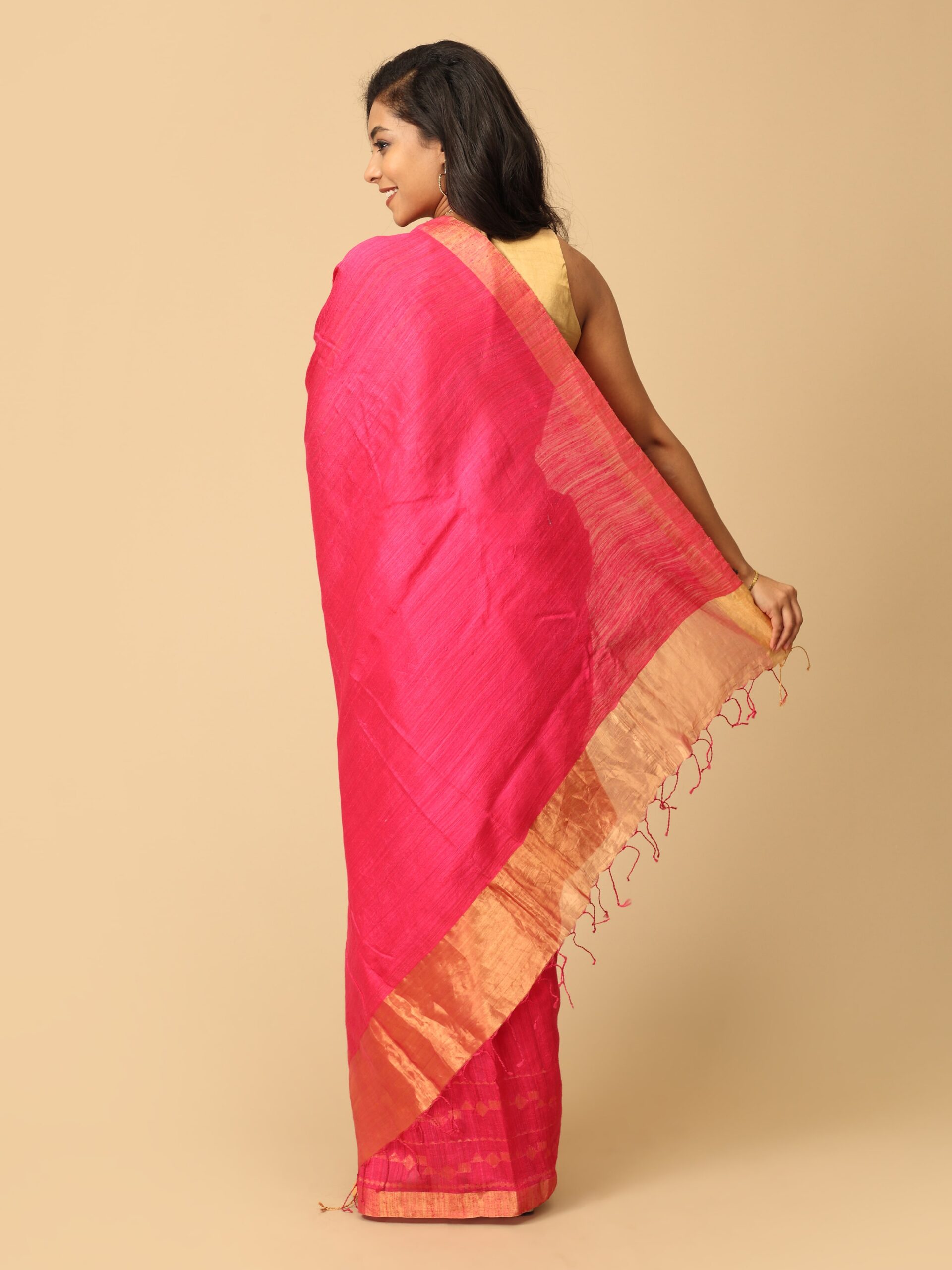 Matka Deep pink silk saree - Image 5