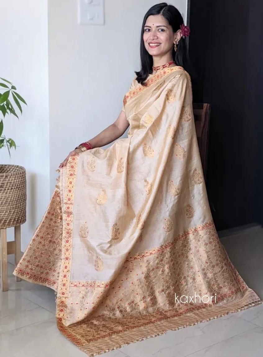 Kaxhori mekhala chador toss silk gold and red