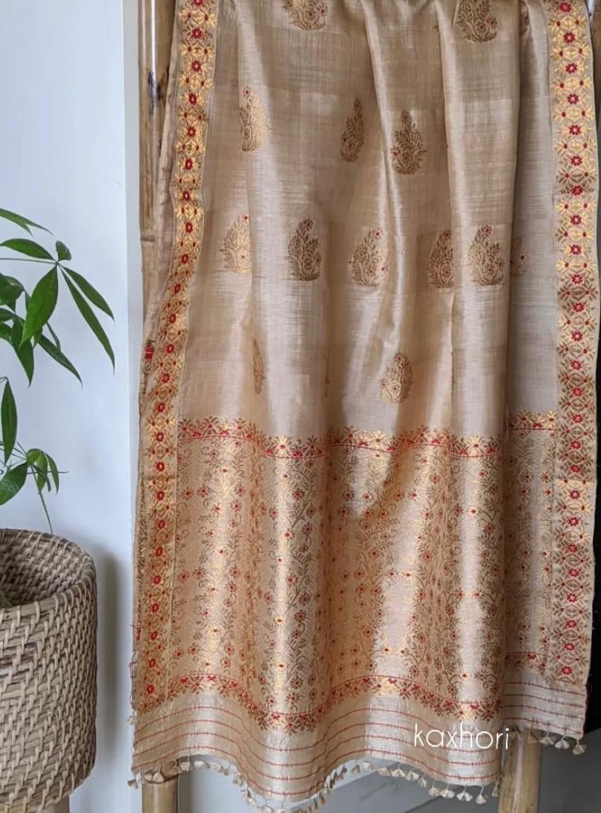 Kaxhori mekhala chador toss silk gold and red - Image 2