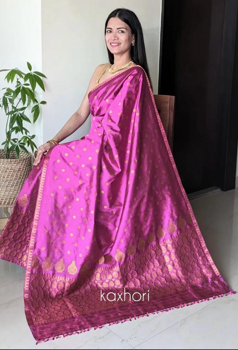 Kaxhori mekhala chador magenta and gold