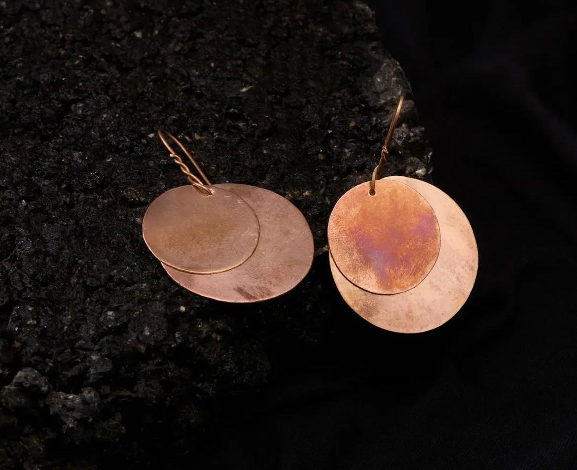 Mudleaf Copper disc earrings