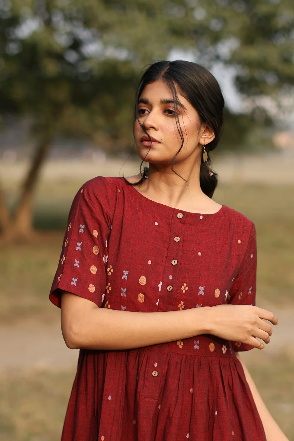 Amara Wine Jamdani Dress - Image 3